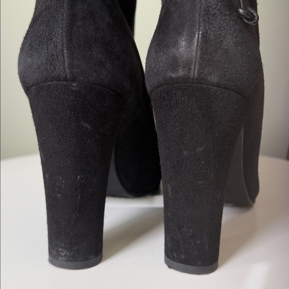 Stuart Weitzman Glove High-Heel Booties Suede Satin Lined Neutral Girl Boss 8 - Picture 12 of 17